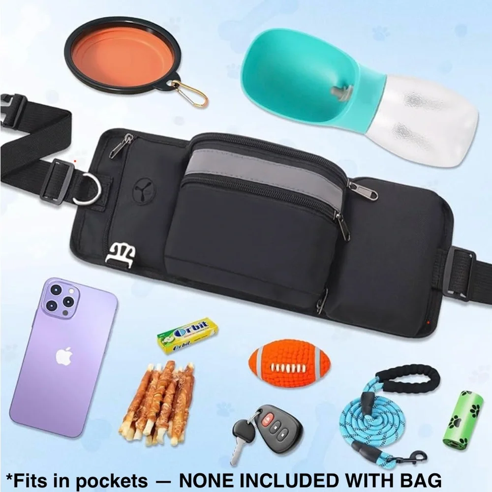 Dog Walking Fanny Pack Belt Bag for Leash Treats Training w Water Bottle Holder